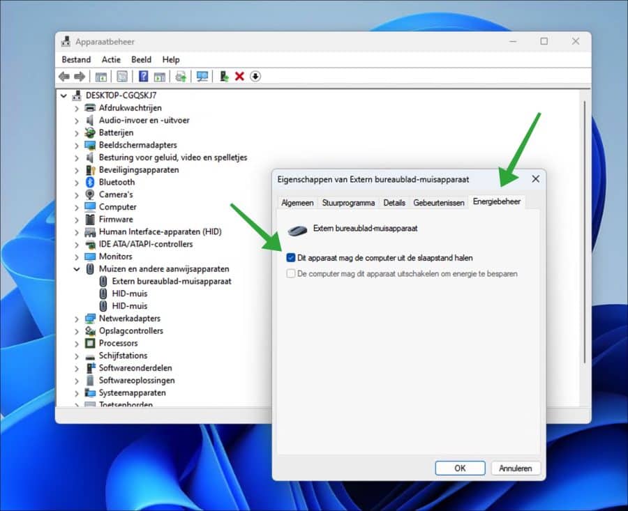Muis - Dit apparaat mag de computer uit slaapstand halen