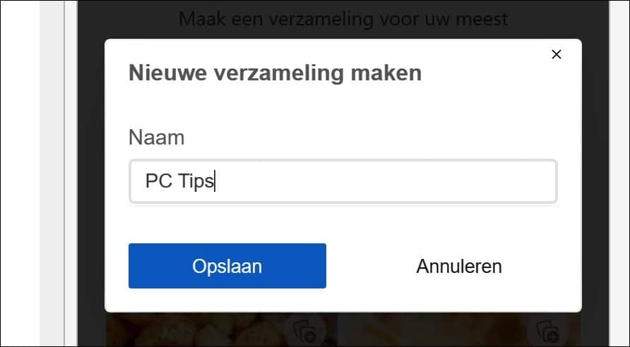 Naam voor verzameling aanmaken