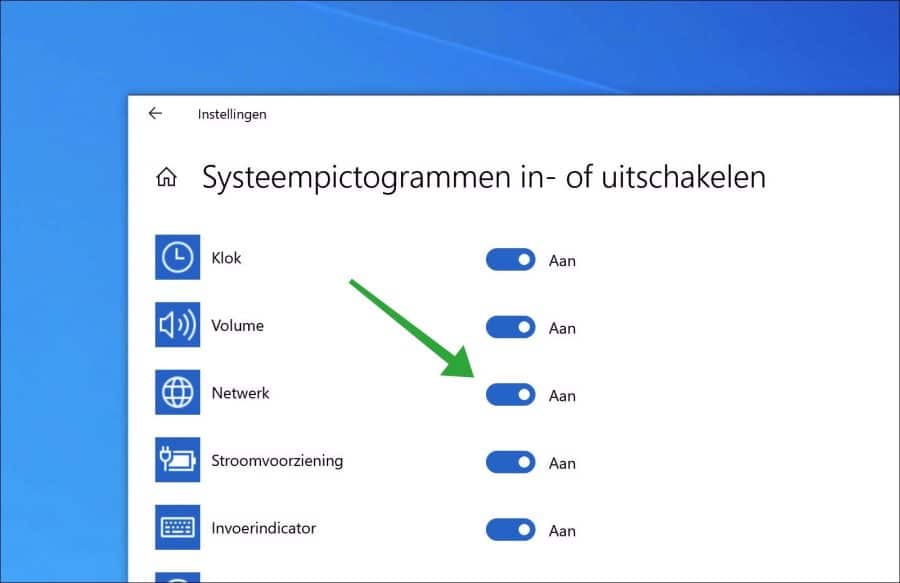 Netwerk systeempictogram inschakelen