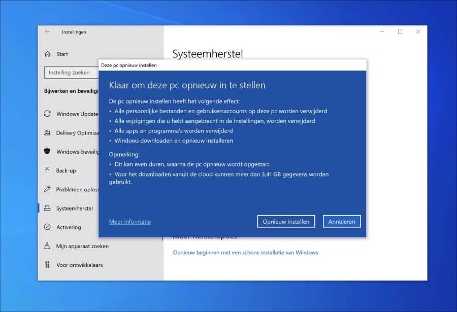 Opnieuw instellen van Windows 10 voor verkopen