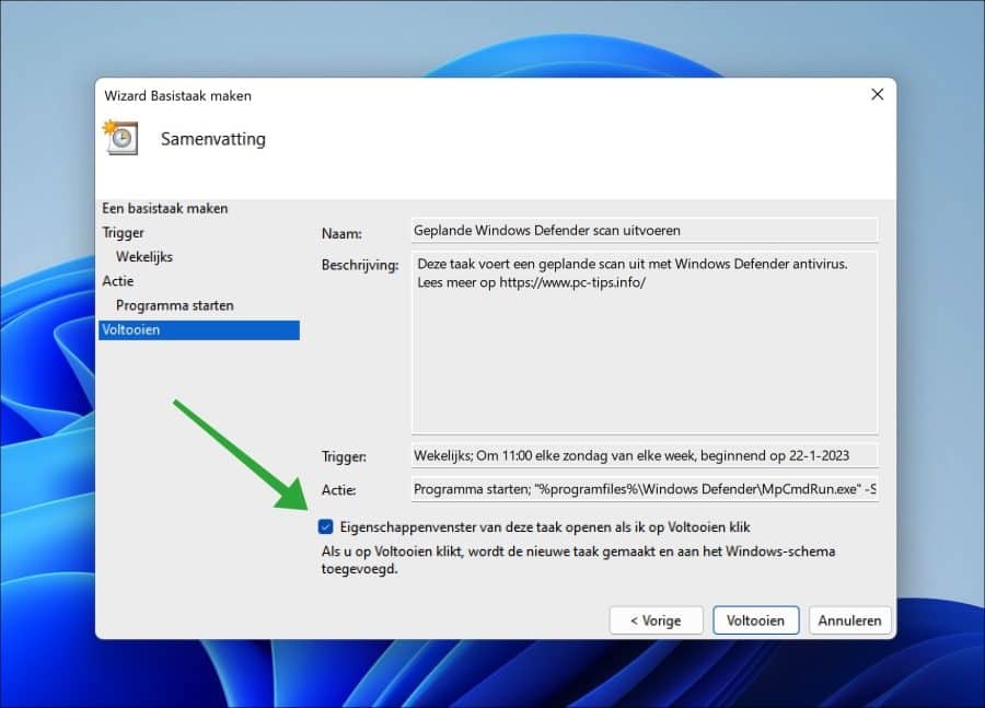 Samenvatting van geplande Windows defender scan