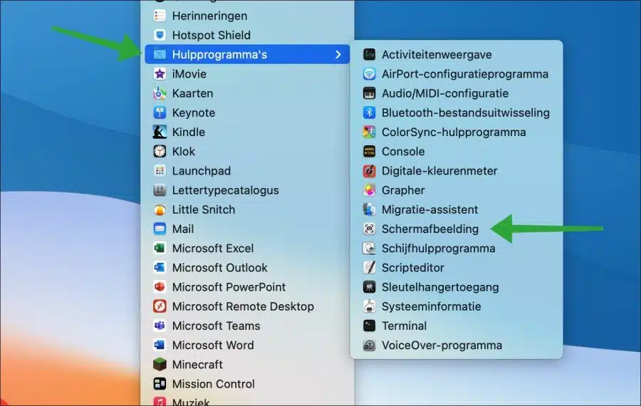 Schermafbeelding app in macOS