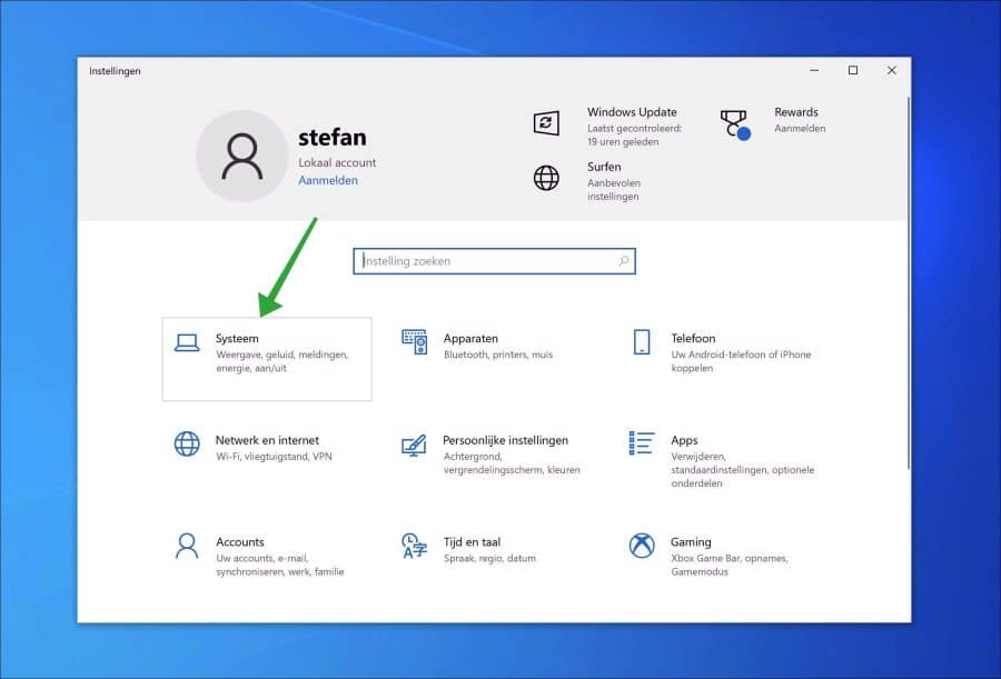 Systeem instellingen openen in Windows 10