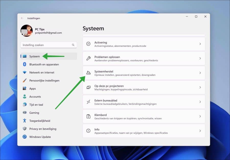 Systeemherstel uitvoeren in Windows 11