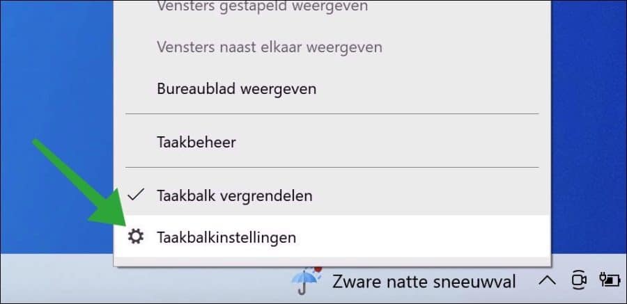 Taakbalkinstellingen openen