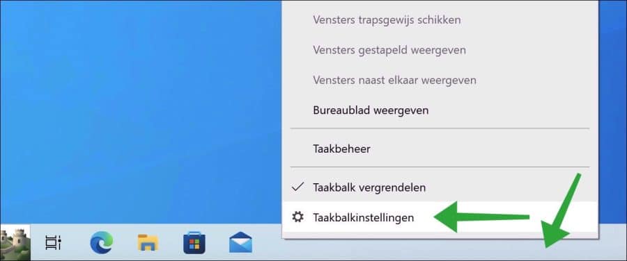 Taakbalkinstellingen openen