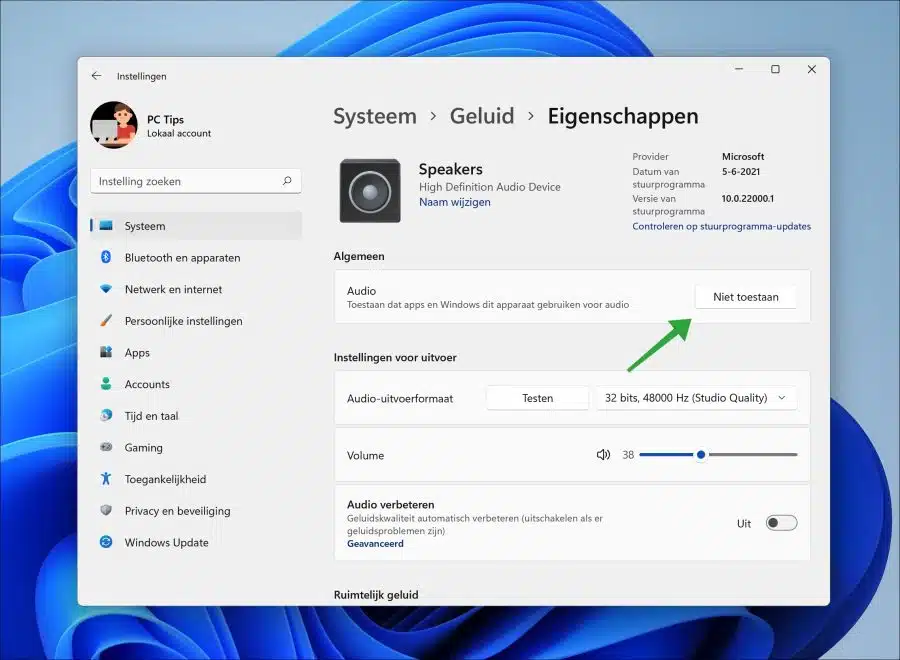 Toestaan dat apps de koptelefoon kunnen gebruiken
