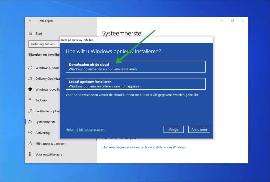 Windows 10 downloaden uit de cloud