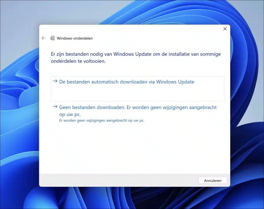 Windows-onderdelen downloaden en installeren via Windows update