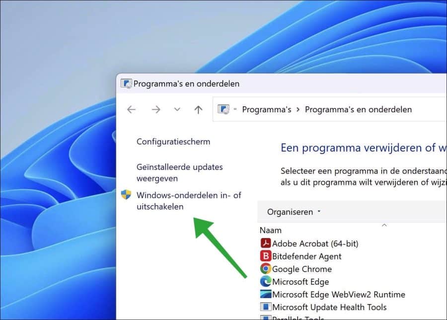 Activar o desactivar las características de windows