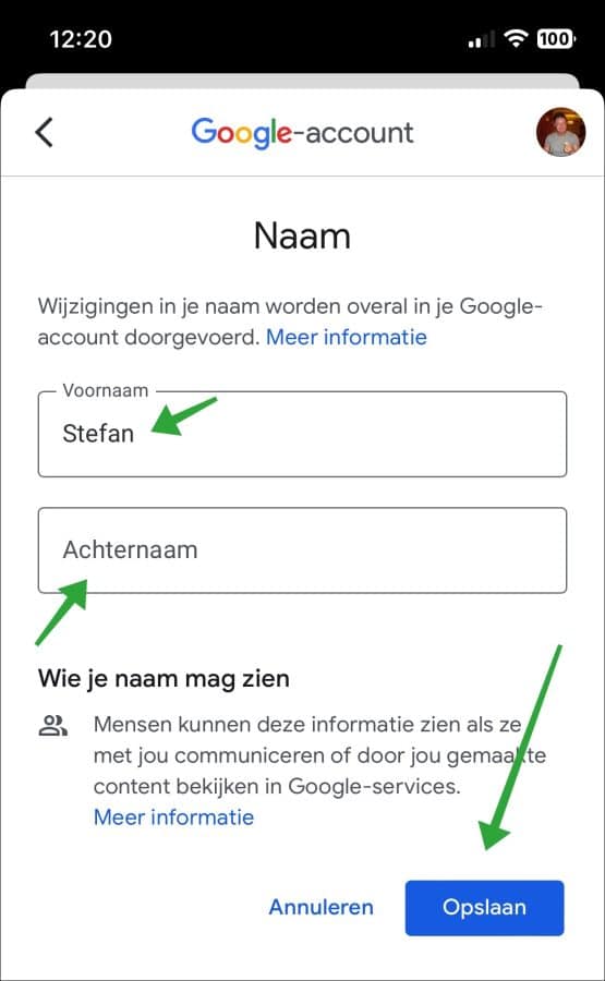 Cambiar el nombre de la cuenta Gmail en iPhone