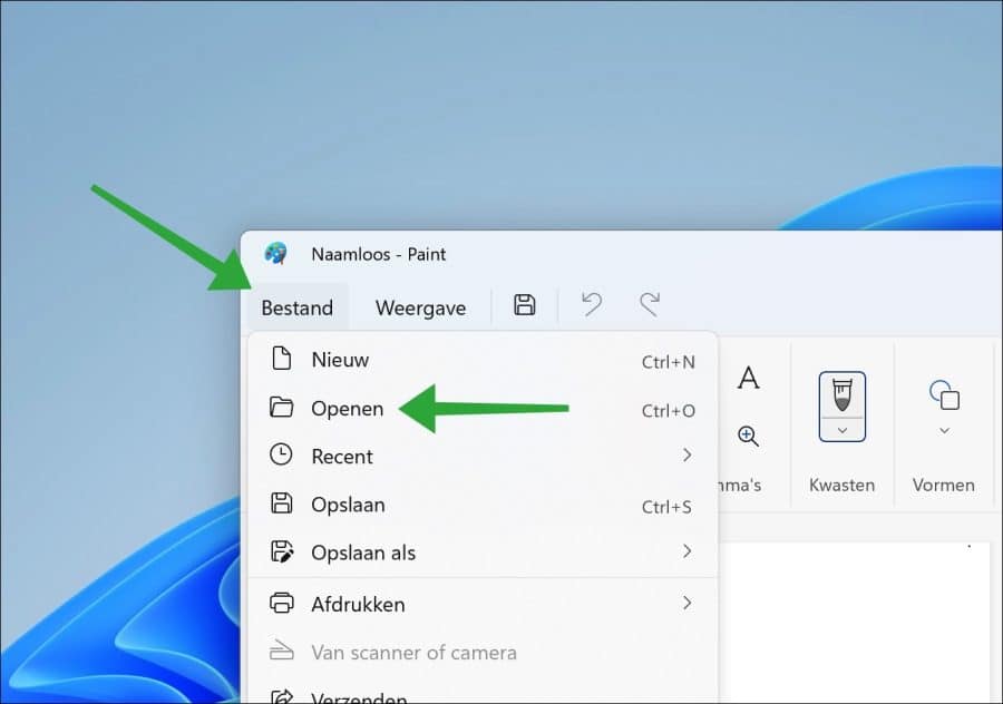 Afbeelding openen met Paint