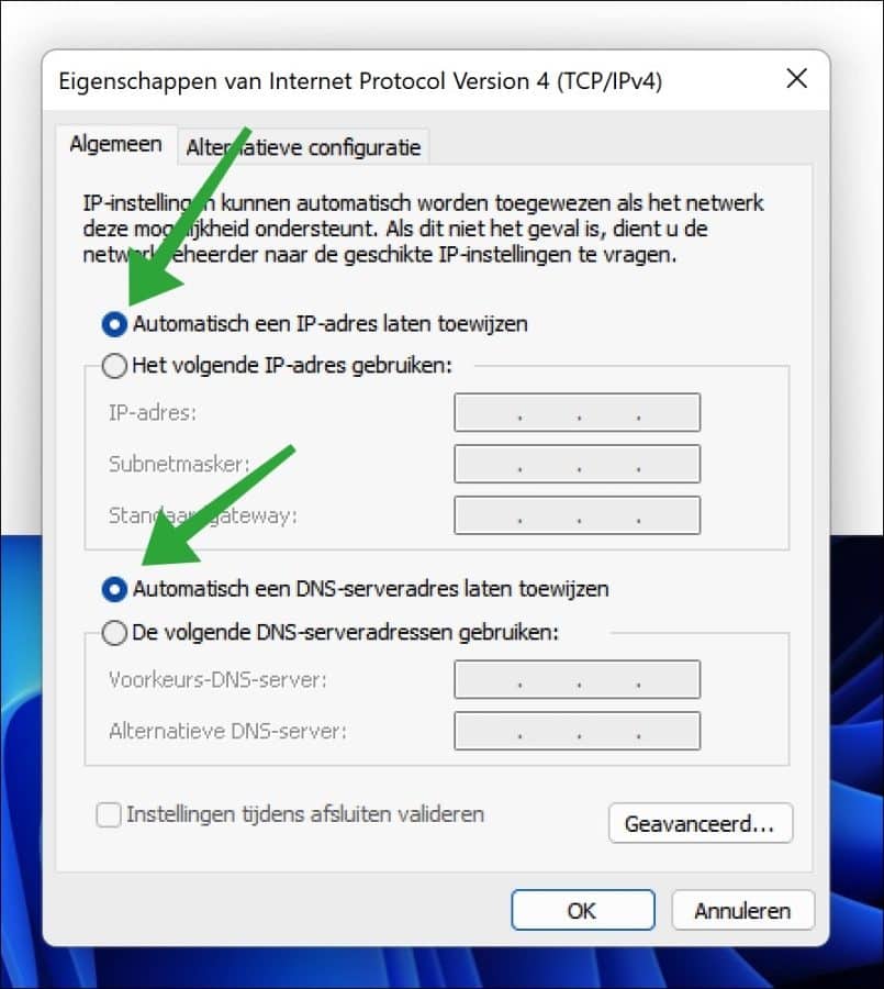 Automatisch IP en DNS toewijzigen