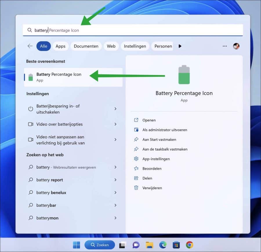 Battery percentage icon app openen
