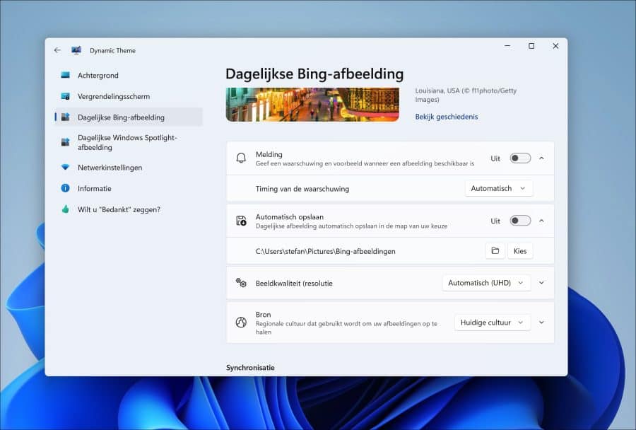 Dagelijkse bing afbeelding in Windows