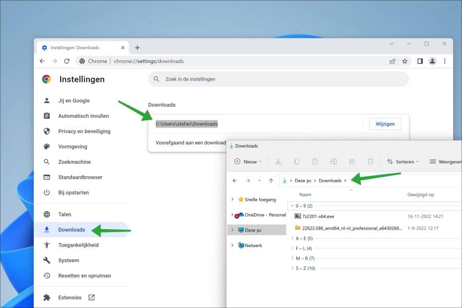 Downloads locatie in Google Chrome controleren