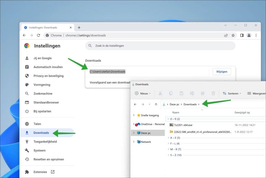Downloads locatie in Google Chrome controleren