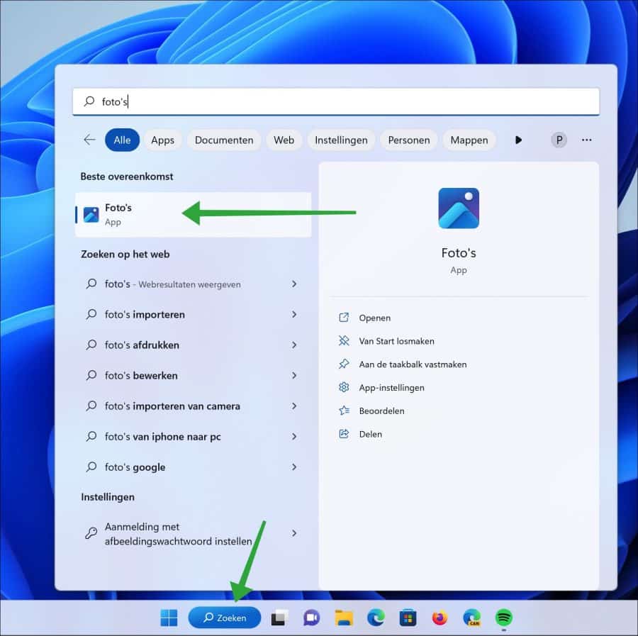 Fotos app openen in Windows 11