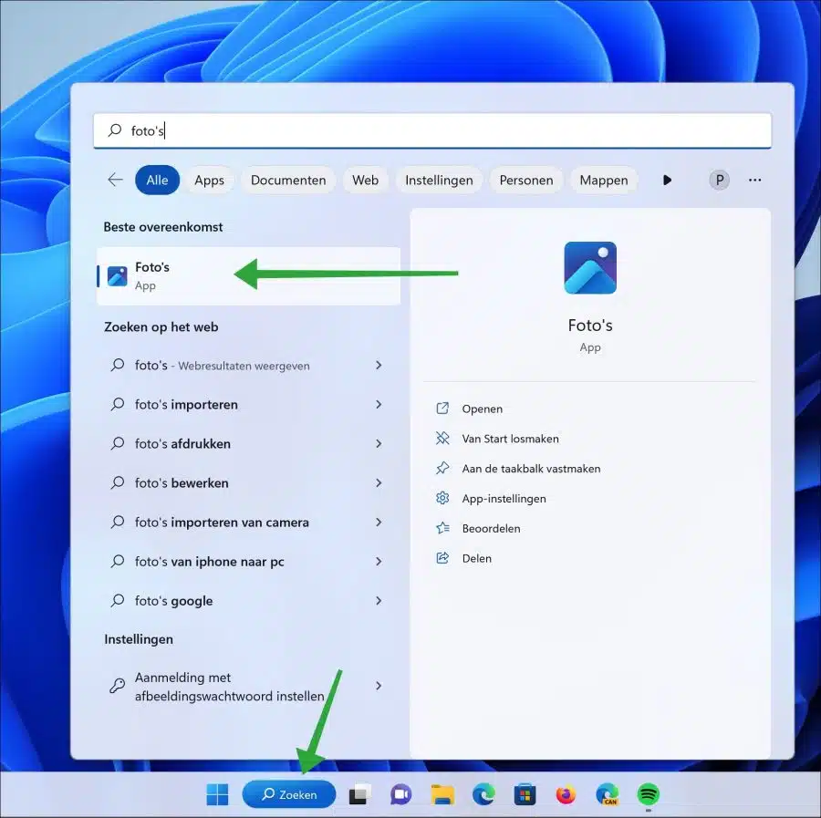 Fotos app openen in Windows 11