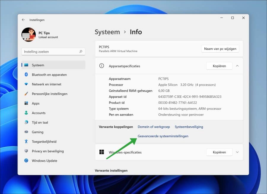 Configurações avançadas do sistema