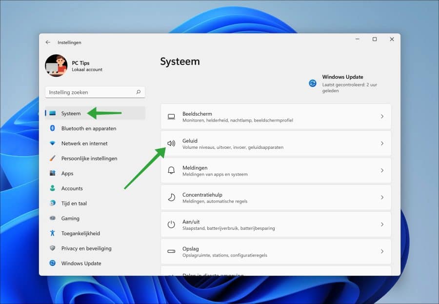 Geluid instellingen in Windows 11