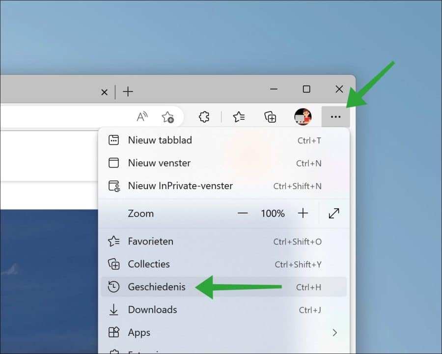 Geschiedenis instellingen in Microsoft Edge