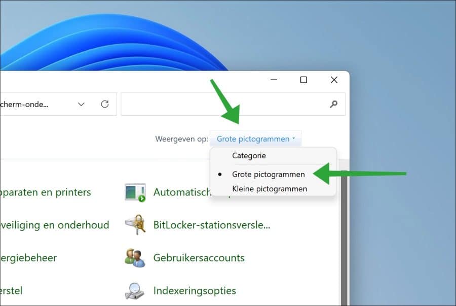 Grote pictogrammen configuratiescherm