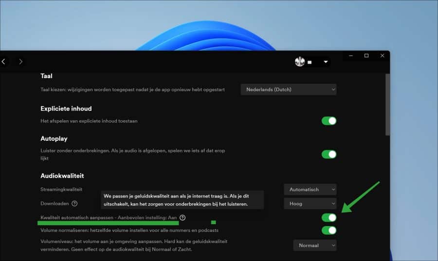 Kwaliteit automatisch aanpassen in Spotify