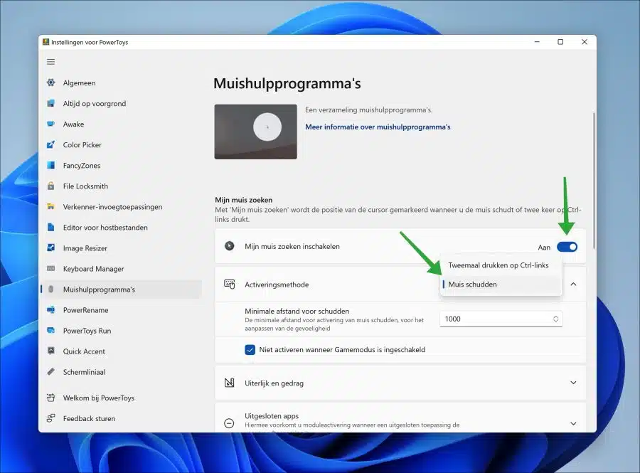 Muis schudden om de cursor te identificeren
