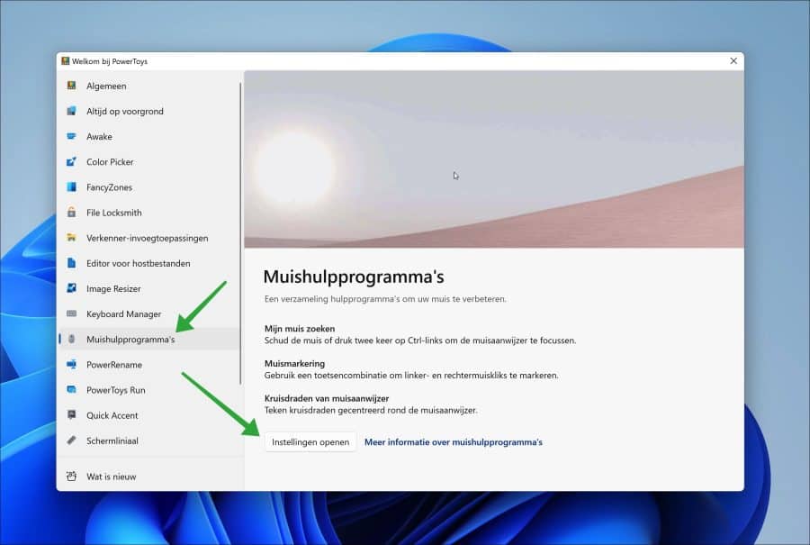 Muishulpprogramma in PowerToys