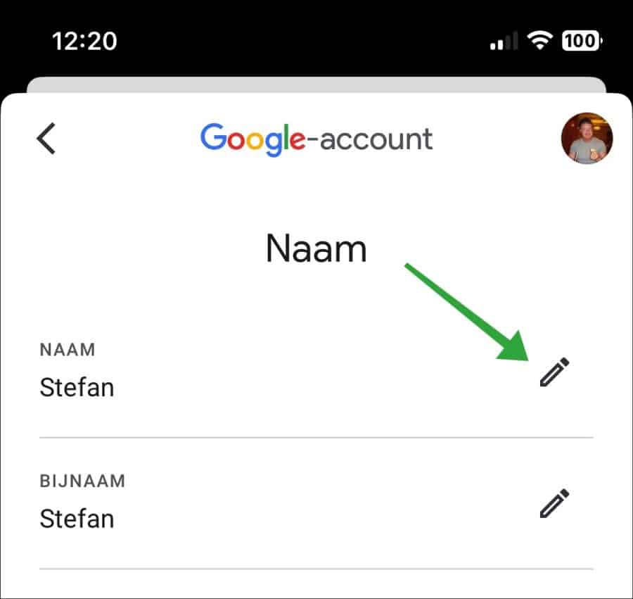 Naam wijzigen via Gmail op iPhone