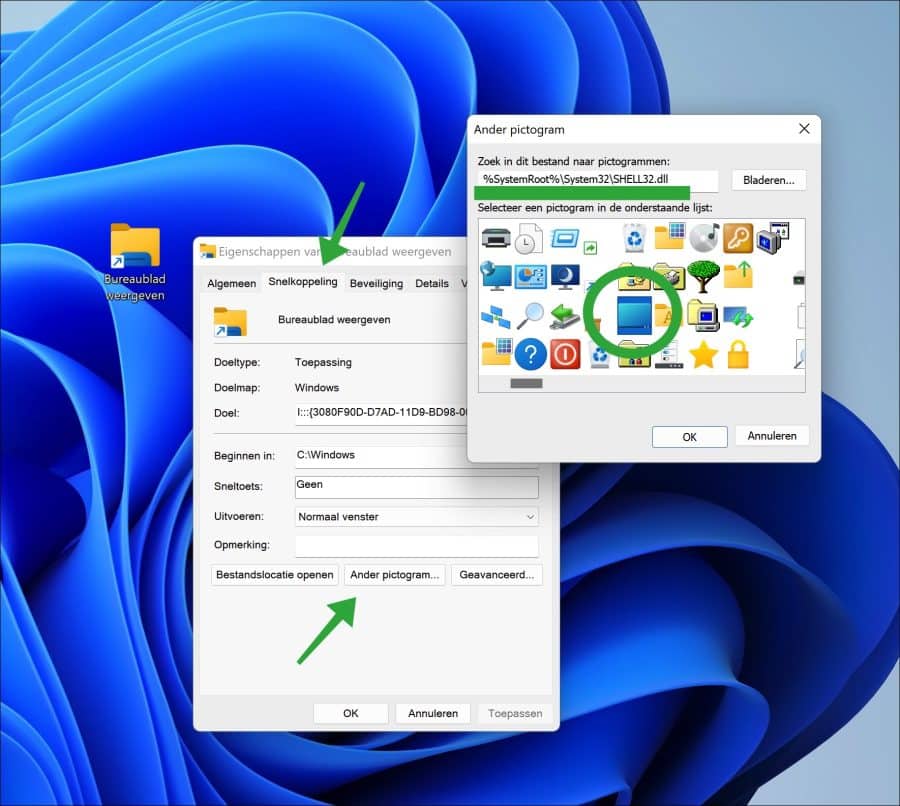 Nieuw pictogram instellen voor bureaublad snelkoppeling