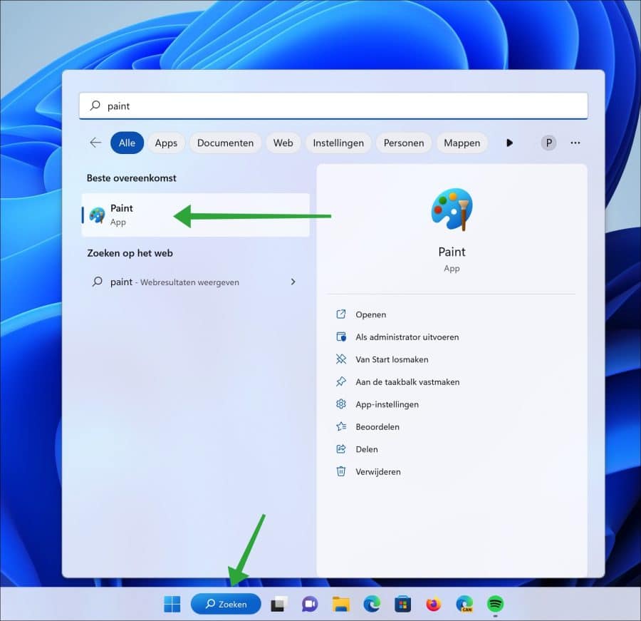 Paint openen in Windows 11