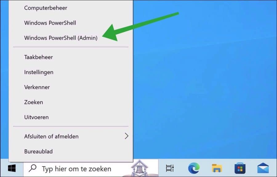 PowerShell uitvoeren als admin in Windows 10