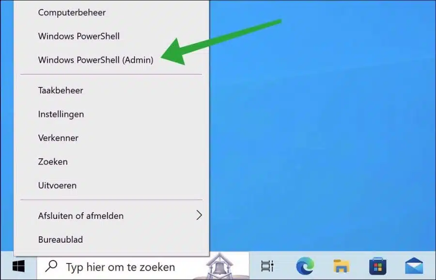 PowerShell uitvoeren als admin in Windows 10
