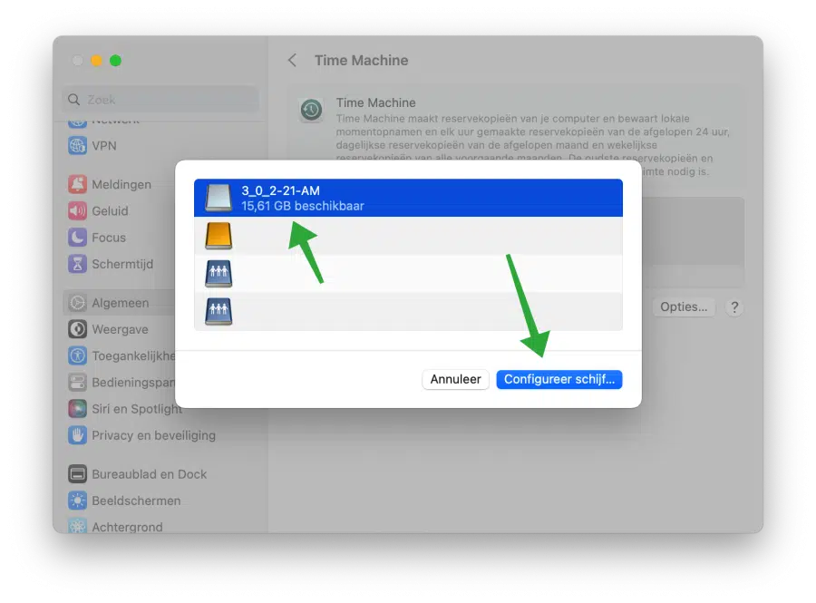 Selecteer apparaat om back-up op te maken