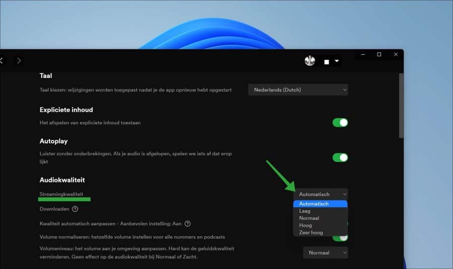 Streamingkwaliteit wijzigen in Spotify