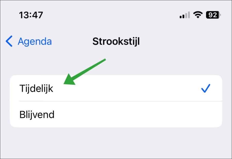 Strookstijl wijzigen naar tijdelijk op iPhone