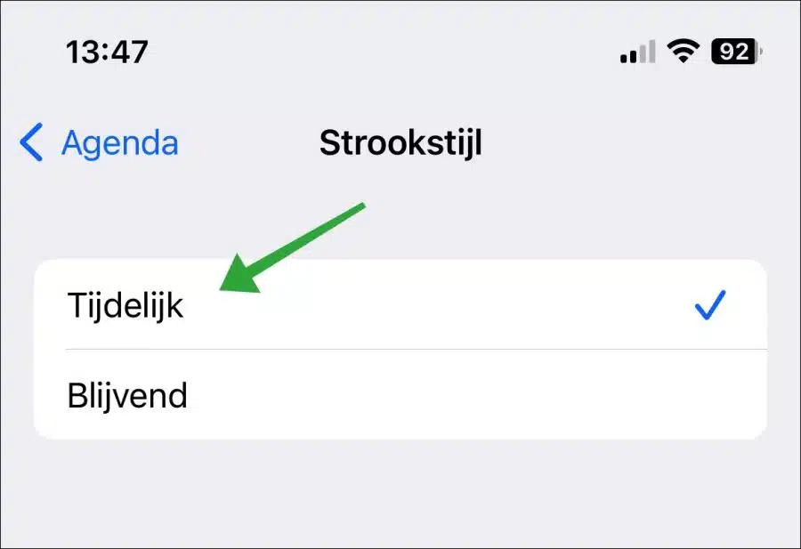 Strookstijl wijzigen naar tijdelijk op iPhone