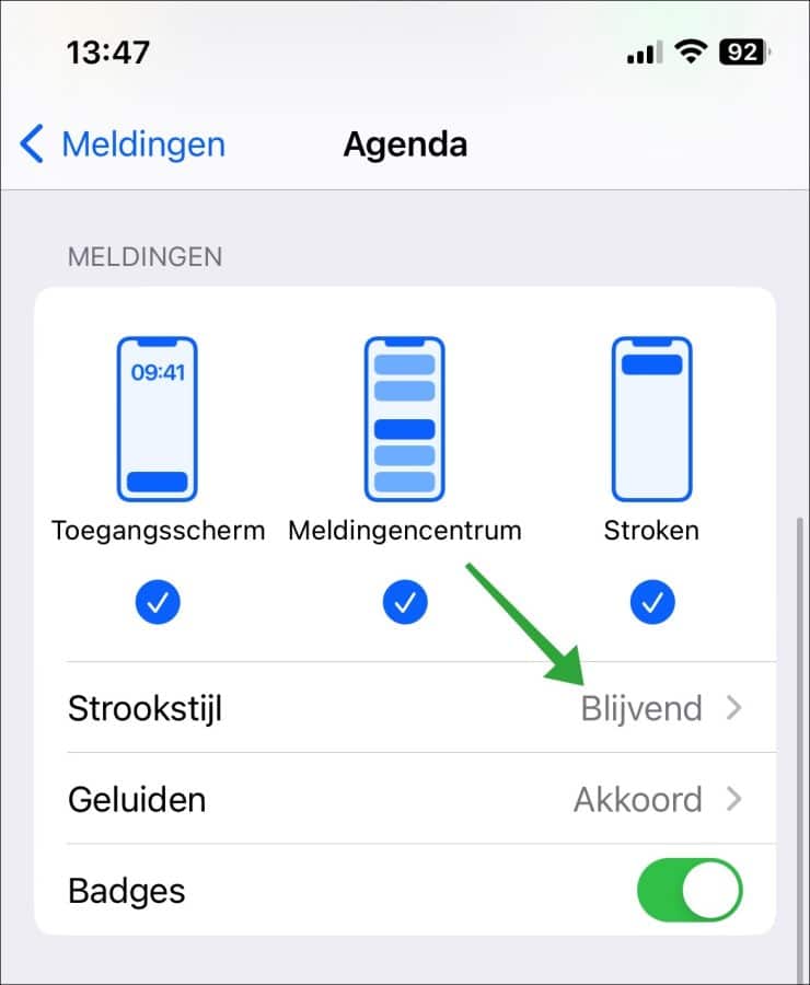 Strookstijl wijzigen op iPhone