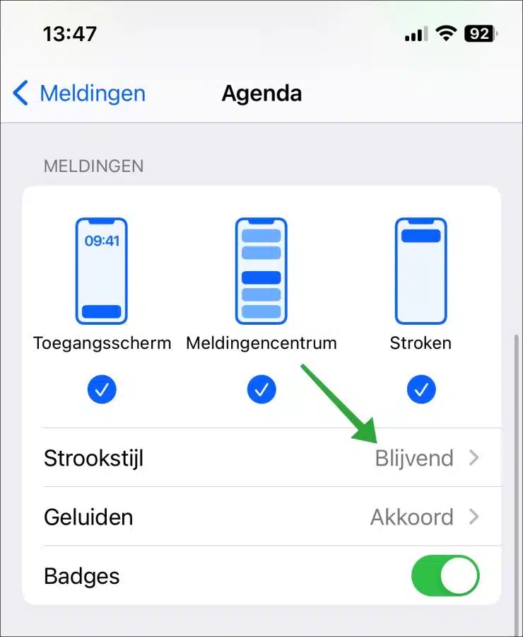 Strookstijl wijzigen op iPhone