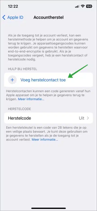 Voeg herstelcontact toe