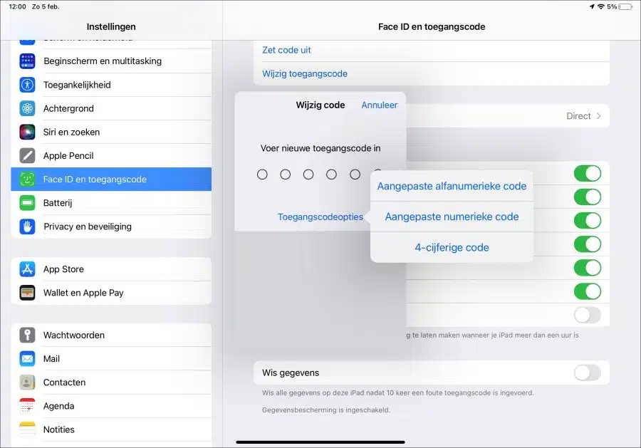 Voer nieuwe toegangscode in