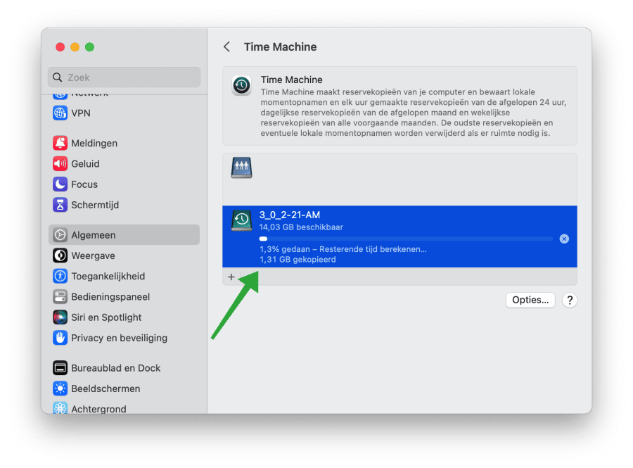 Voortgang back-up via Time Machine