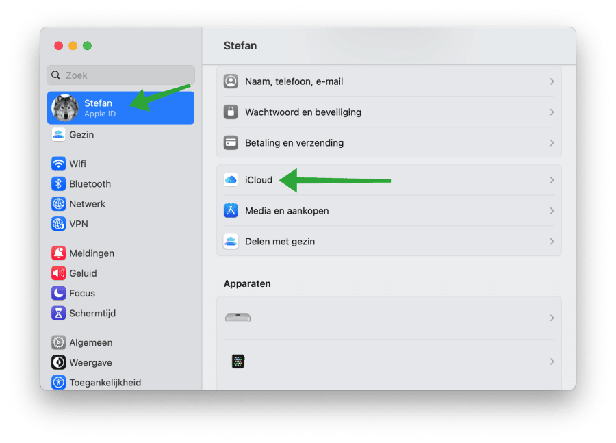 iCloud instellingen openen