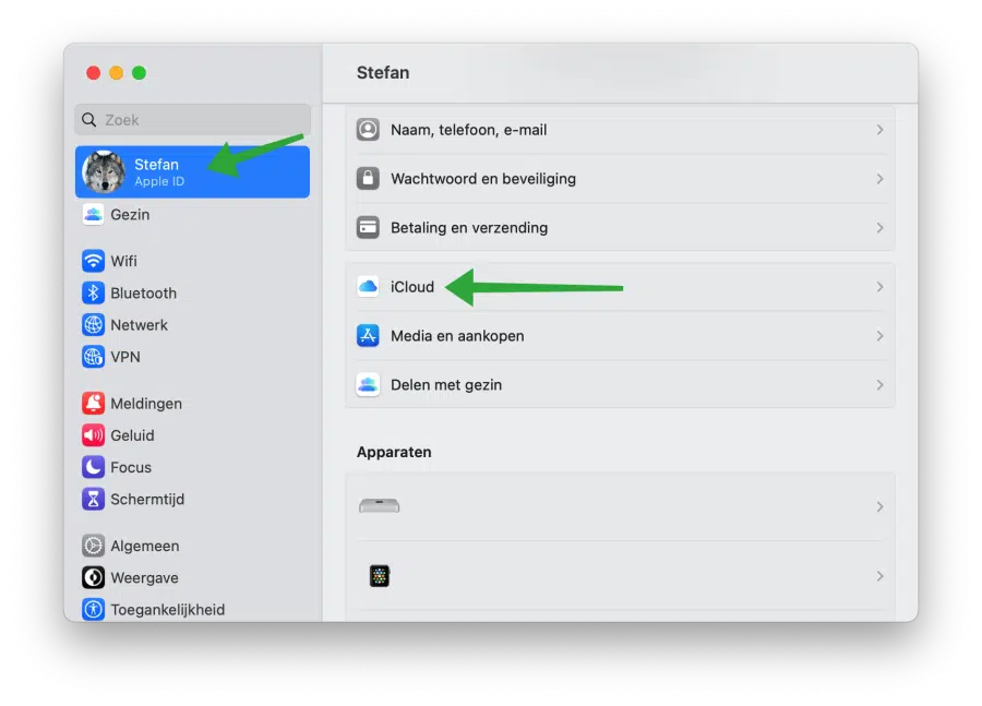 iCloud instellingen openen