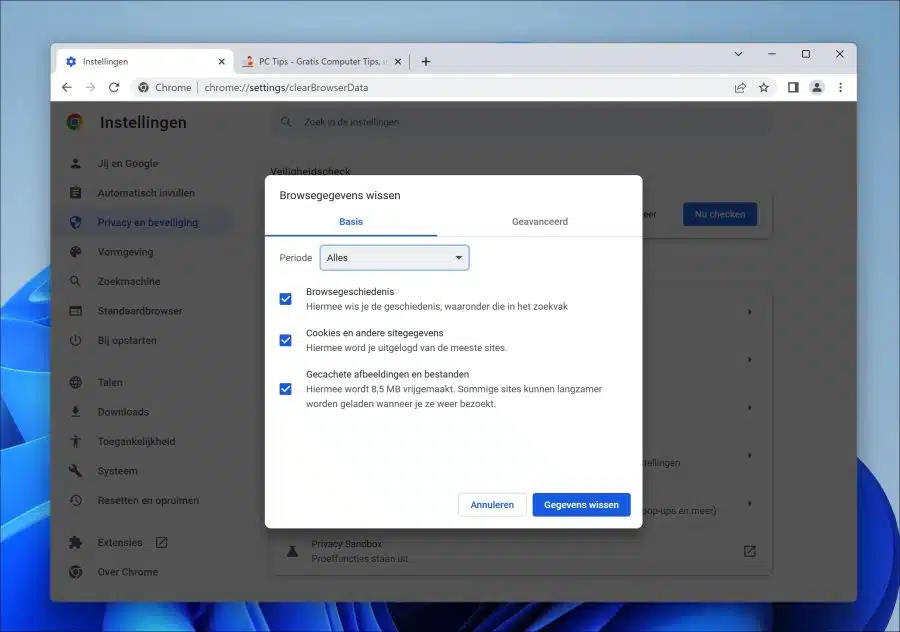 tijdelijke bestanden in Google Chrome wissen
