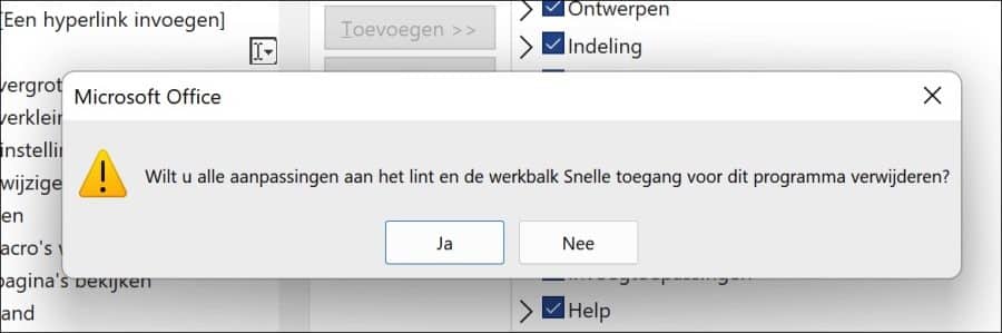 Aanpassen aan het lint en snelle toegang verwijderen