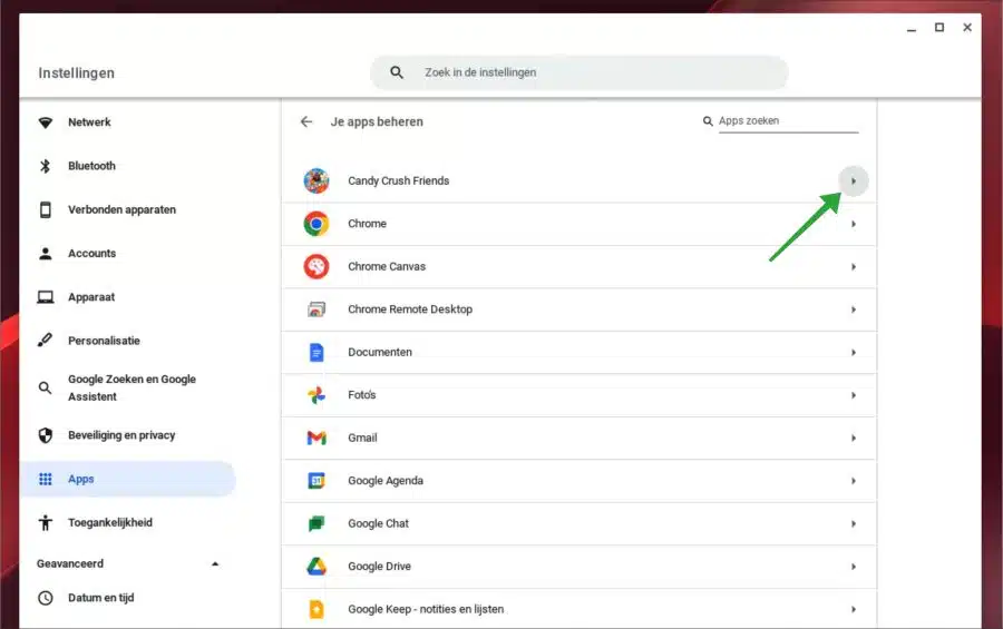 App verwijderen Chromebook