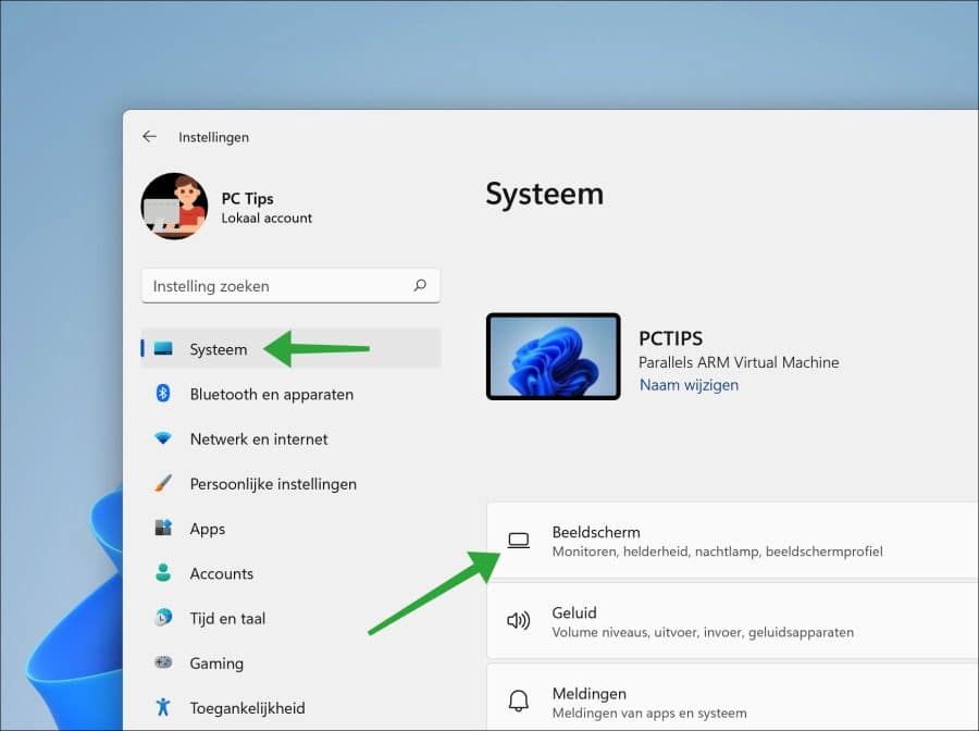 Beeldscherm instellingen in Windows 11